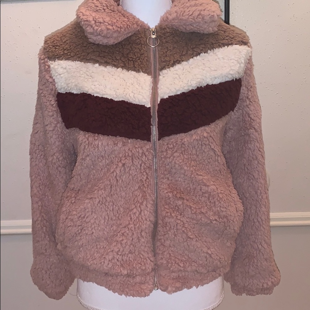 NWT Mauve Contrast Color Block Sherpa Jacket L - Picture 5 of 6
